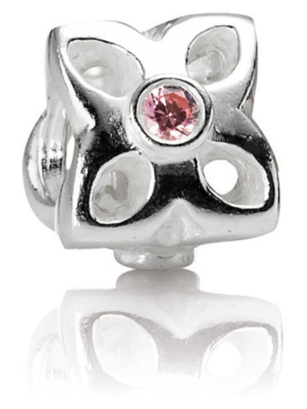 PANDORA Four Petal Flower Pink CZ Charm Authentic Silver Zirconia Triangular
